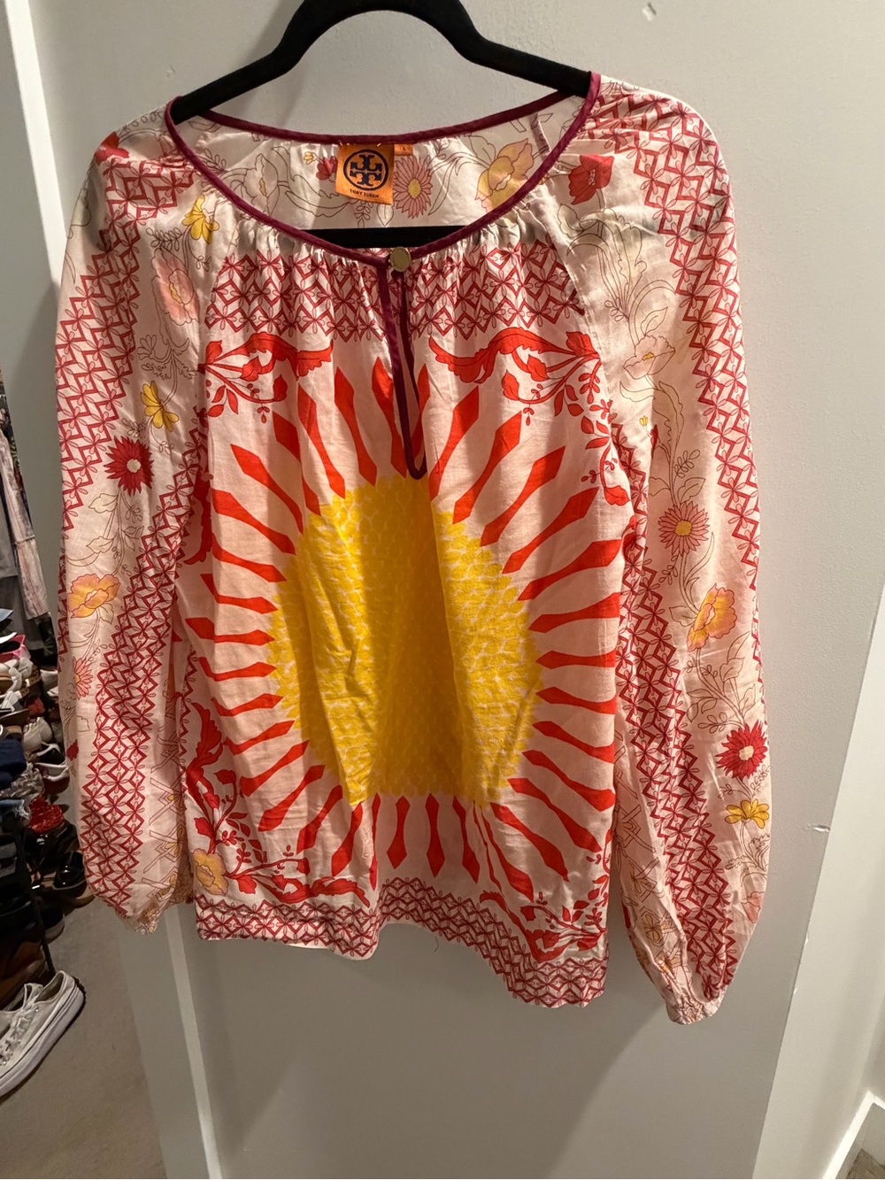 Tory Burch Yellow and Red Sunburst Long-Sleeve Tunic